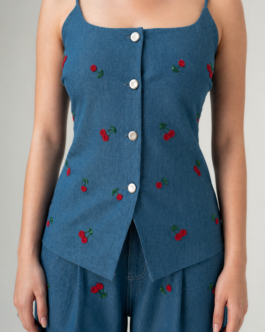 Cherry embroidered co-ord set