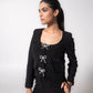 Full-sleeved glitter jacket with shiny bows