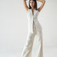 Hand-embroidered 100% linen waistcoat with butterfly motif