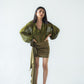 Draped mini skirt with flower detail