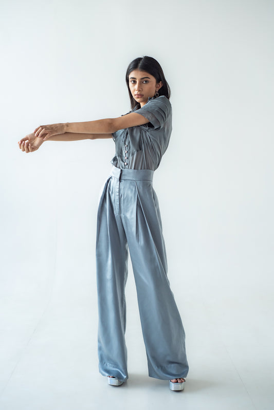 High-waisted metallic trousers