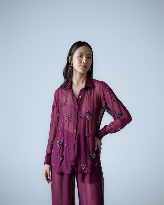 Hand-embellished organza shirt