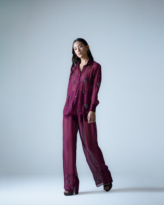 Hand-embellished organza shirt