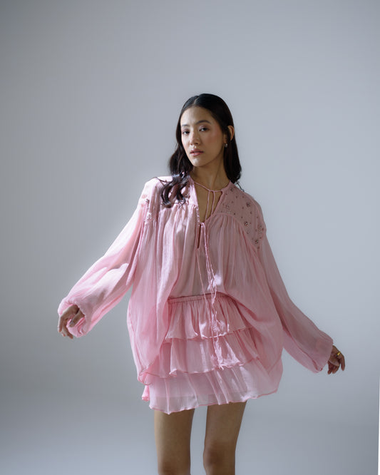 Silk chiffon tiered mini skirt