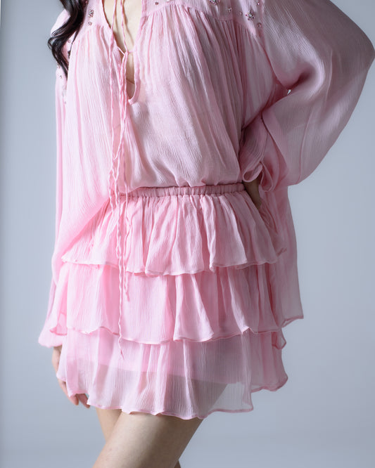 Silk chiffon tiered mini skirt