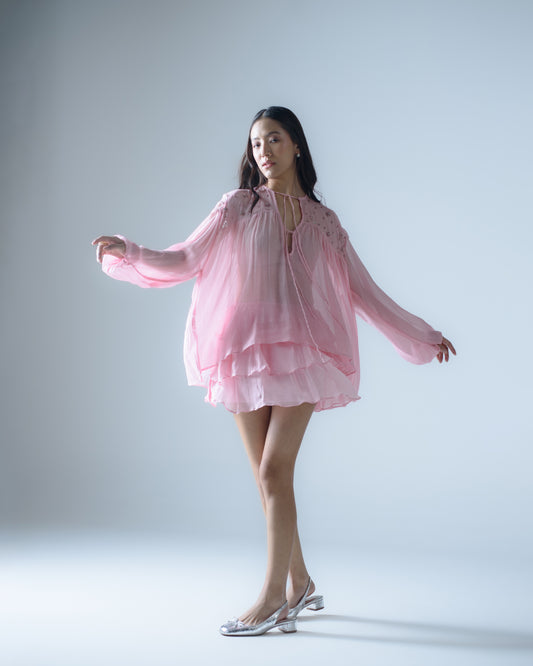 Silk chiffon embellished flowy blouse