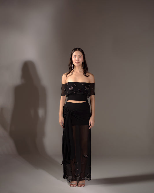 Silk chiffon embellished maxi skirt