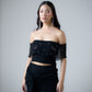 Silk chiffon embellished off-shoulder top
