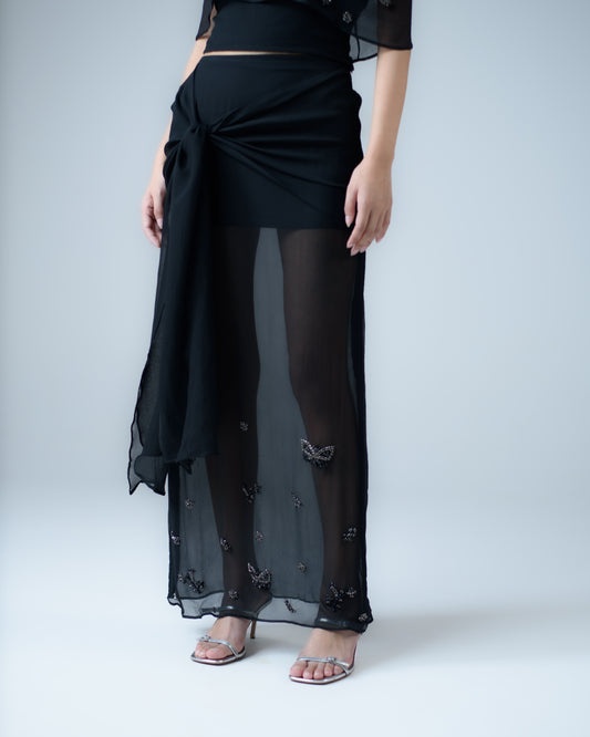 Silk chiffon embellished maxi skirt