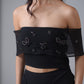 Silk chiffon embellished off-shoulder top
