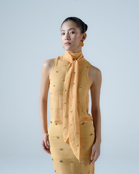 Silk chiffon top with scarf detail