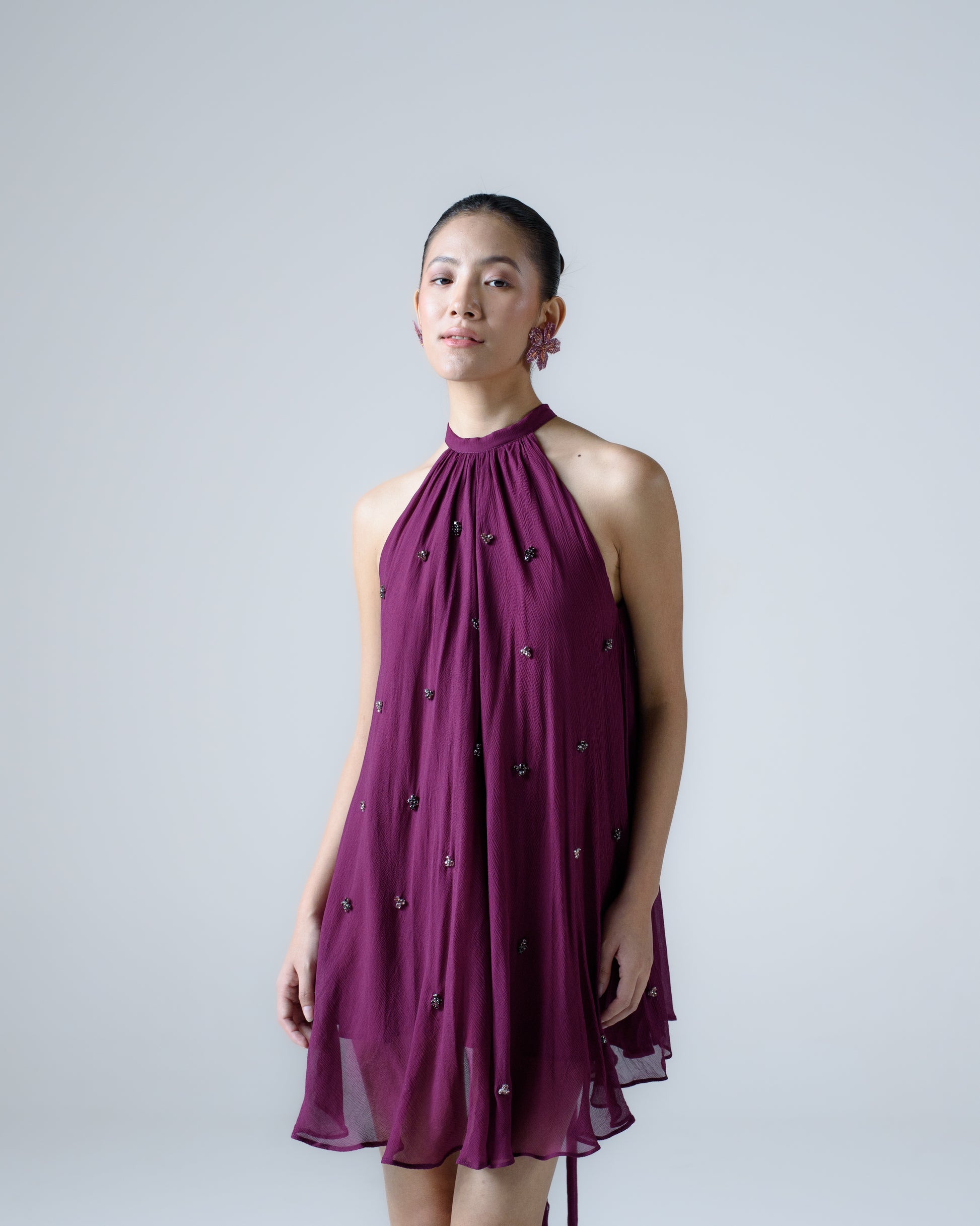 Silk chiffon halter-neck Mini Dress Magia Silk chiffon halter-neck Mini Dress Magia