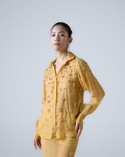 Hand-embellished organza shirt