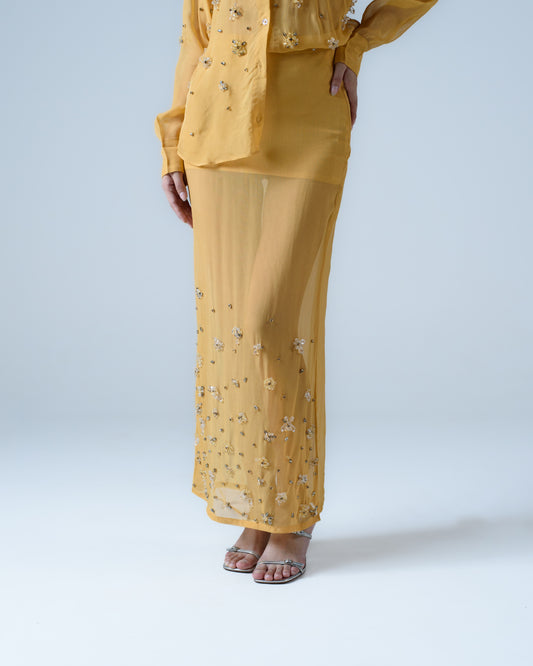 Hand-embellished organza maxi skirt