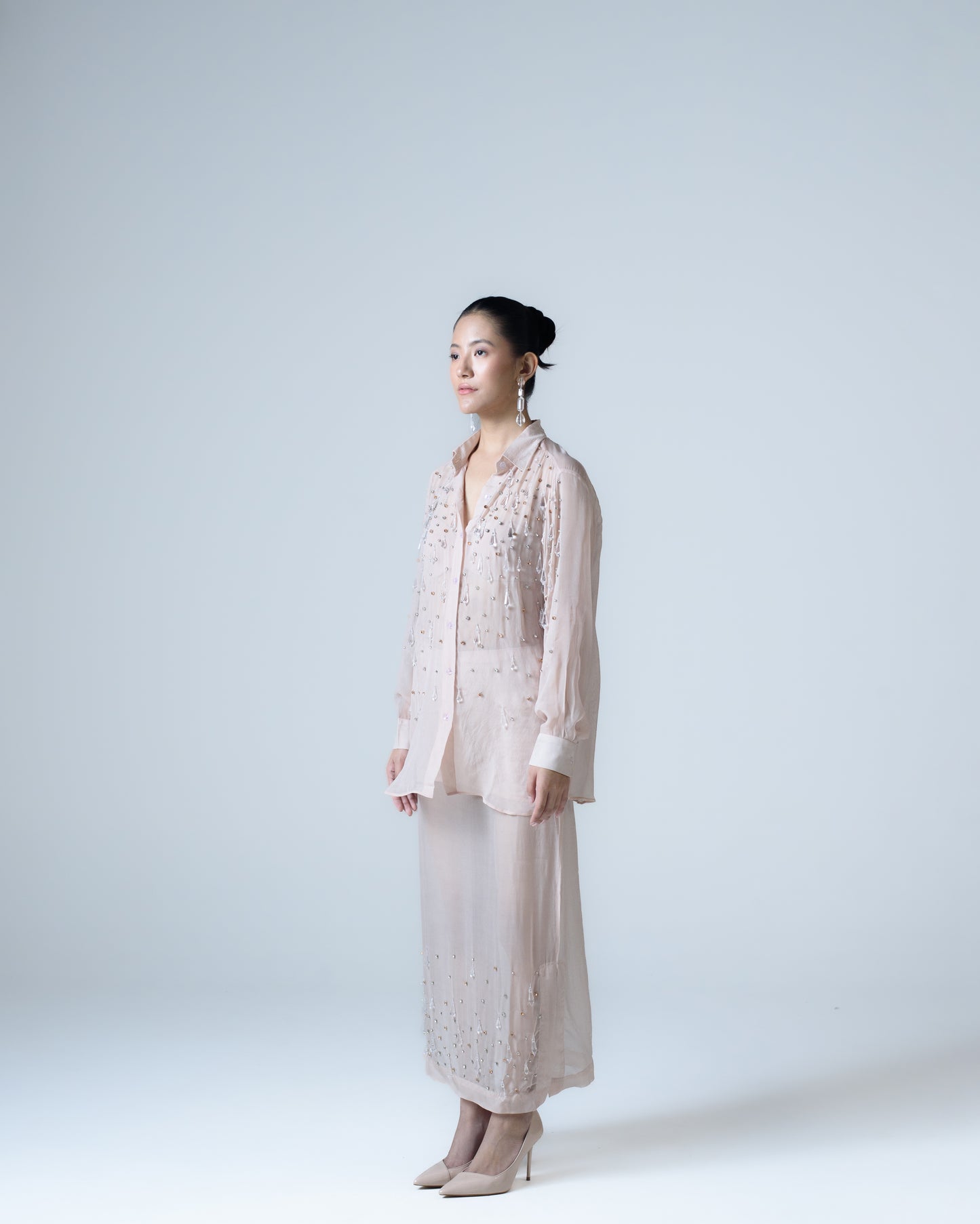 Hand-embellished organza midi skirt