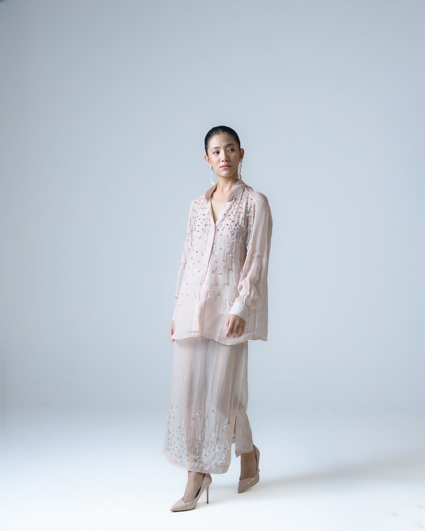 Hand-embellished organza midi skirt