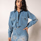 Denim mini skirt with floral embellishments