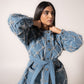 Hand-embellished belted denim jacket