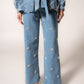 High-waisted hand-embellished denim jeans