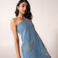 Off-shoulder denim mini with butterflies