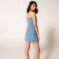 Off-shoulder denim mini with butterflies