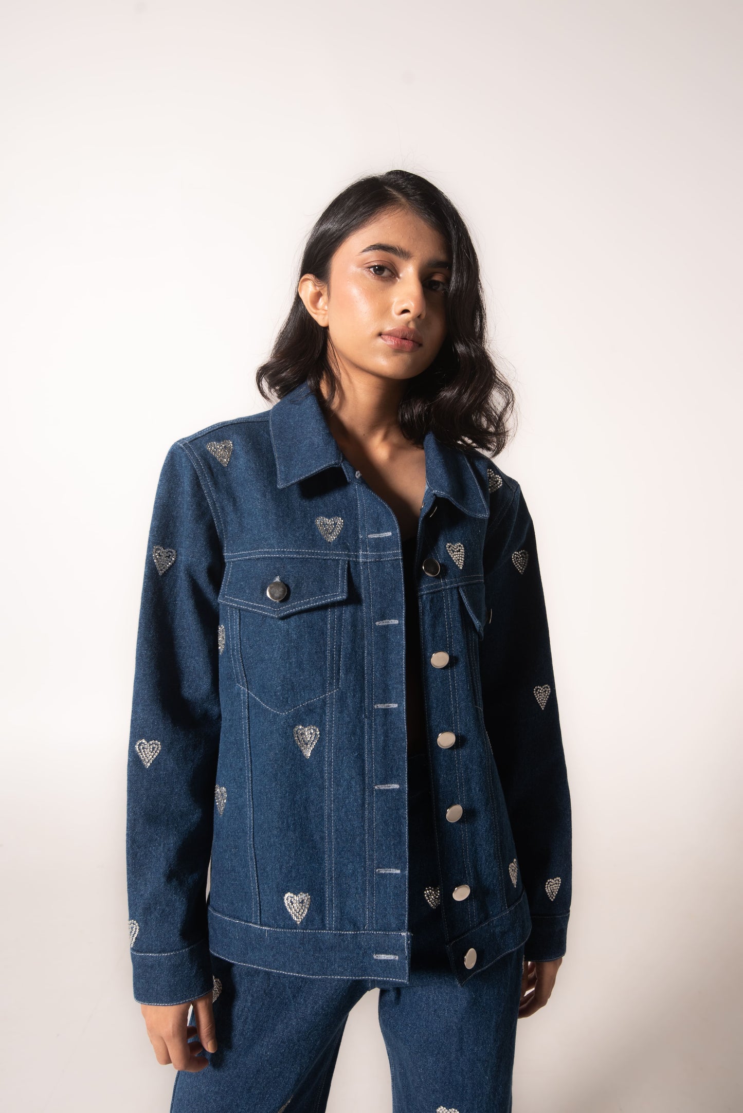 Denim jacket with hearts