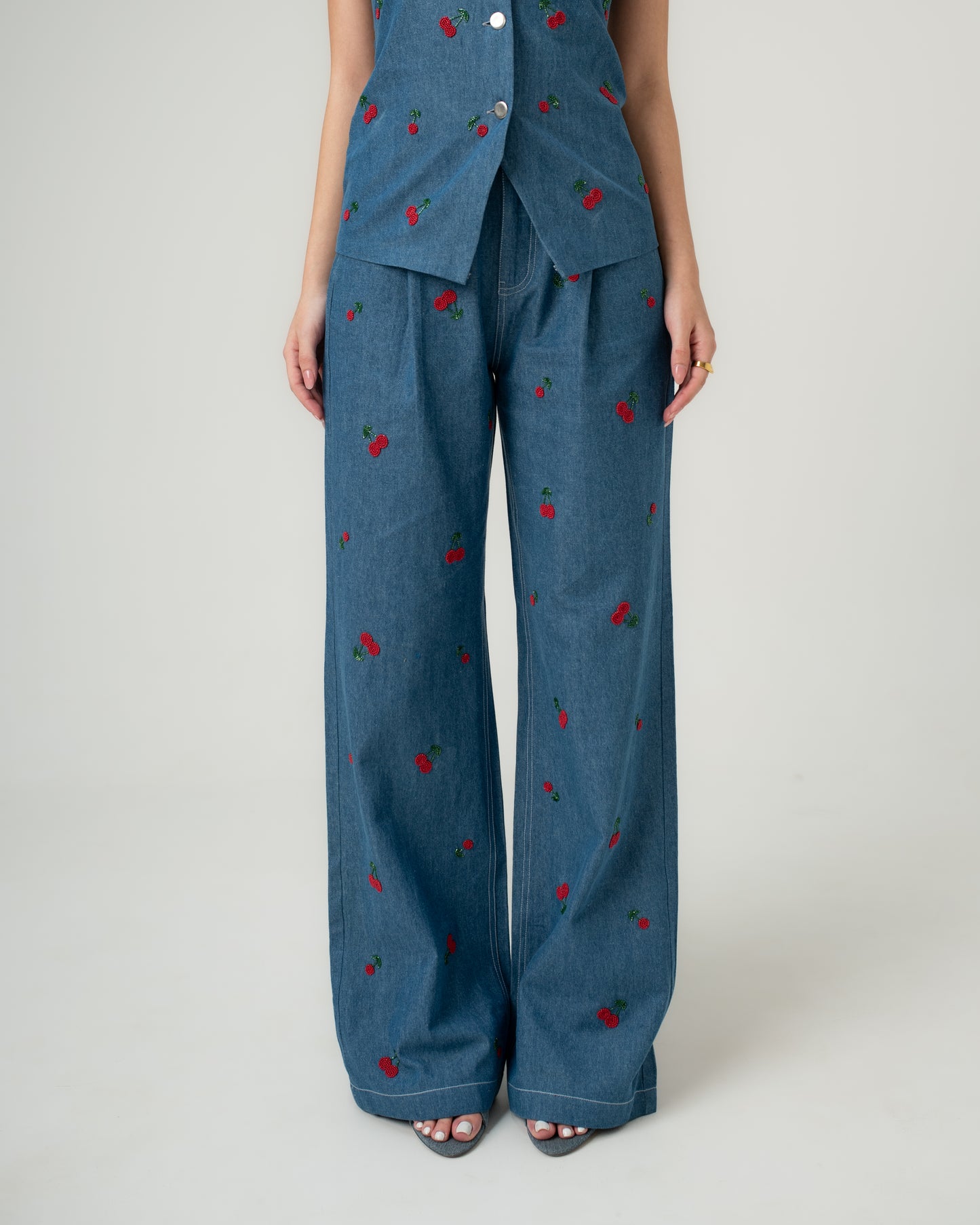 Cherry embroidered co-ord set