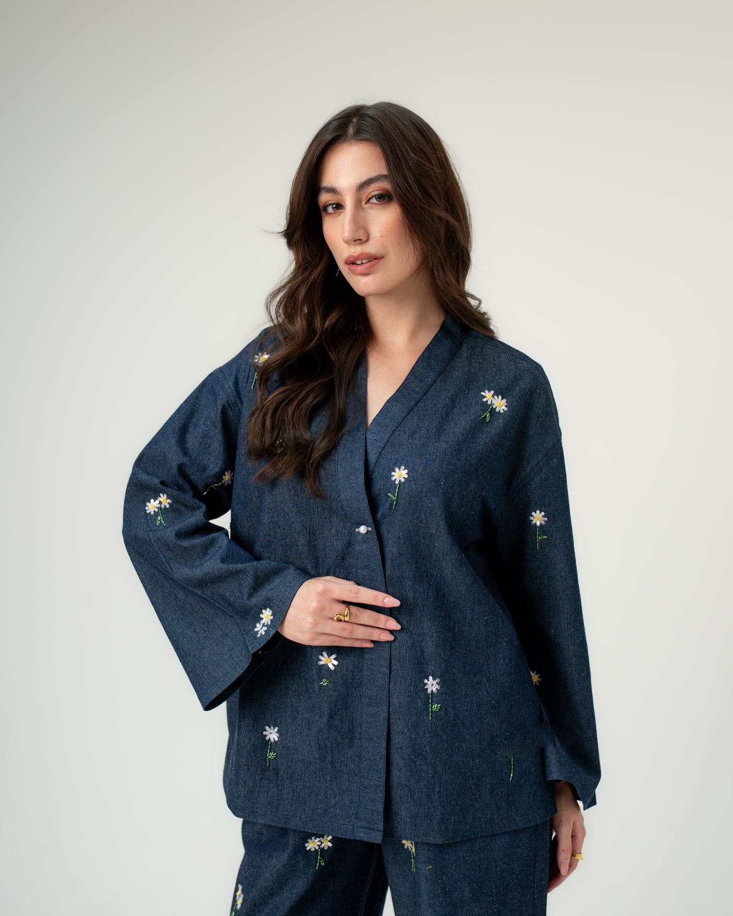 Midnight Daisy Wrap Top