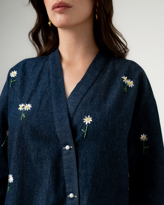 Midnight Daisy Wrap Top
