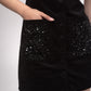 Short corduroy dress with embellished pocket detail