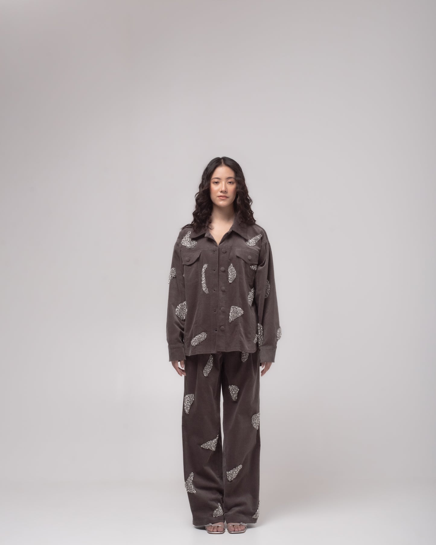 Oversized embellished corduroy overshirt