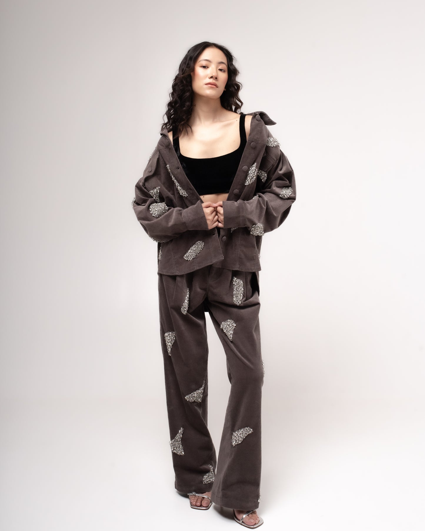 Oversized embellished corduroy overshirt