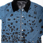 Embroidered denim jacket with velvet collar