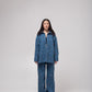 Oversized multi-colour embellished denim shirt
