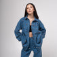 Oversized multi-colour embellished denim shirt