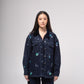 Embroidered denim jacket with silk-velvet collar