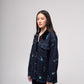 Embroidered denim jacket with silk-velvet collar