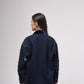 Embroidered denim jacket with silk-velvet collar