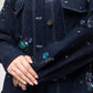 Embroidered denim jacket with silk-velvet collar