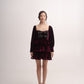 Silk-velvet ruffled mini dress with embellished bows