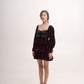 Silk-velvet ruffled mini dress with embellished bows