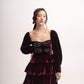 Silk-velvet ruffled mini dress with embellished bows