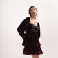 Silk-velvet ruffled mini dress with embellished bows