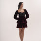 Silk-velvet ruffled mini dress with embellished bows