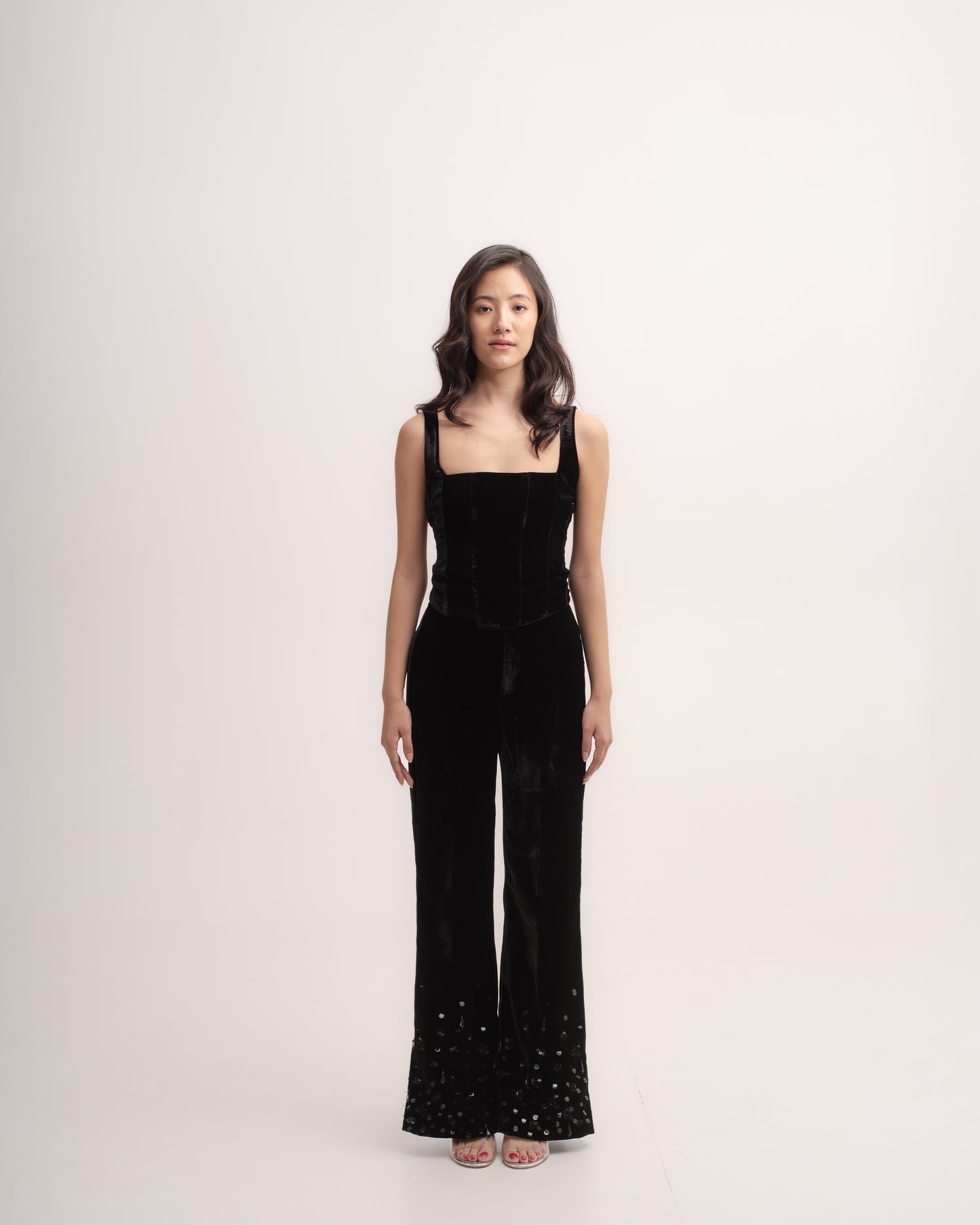 Silk-velvet tie back corset top