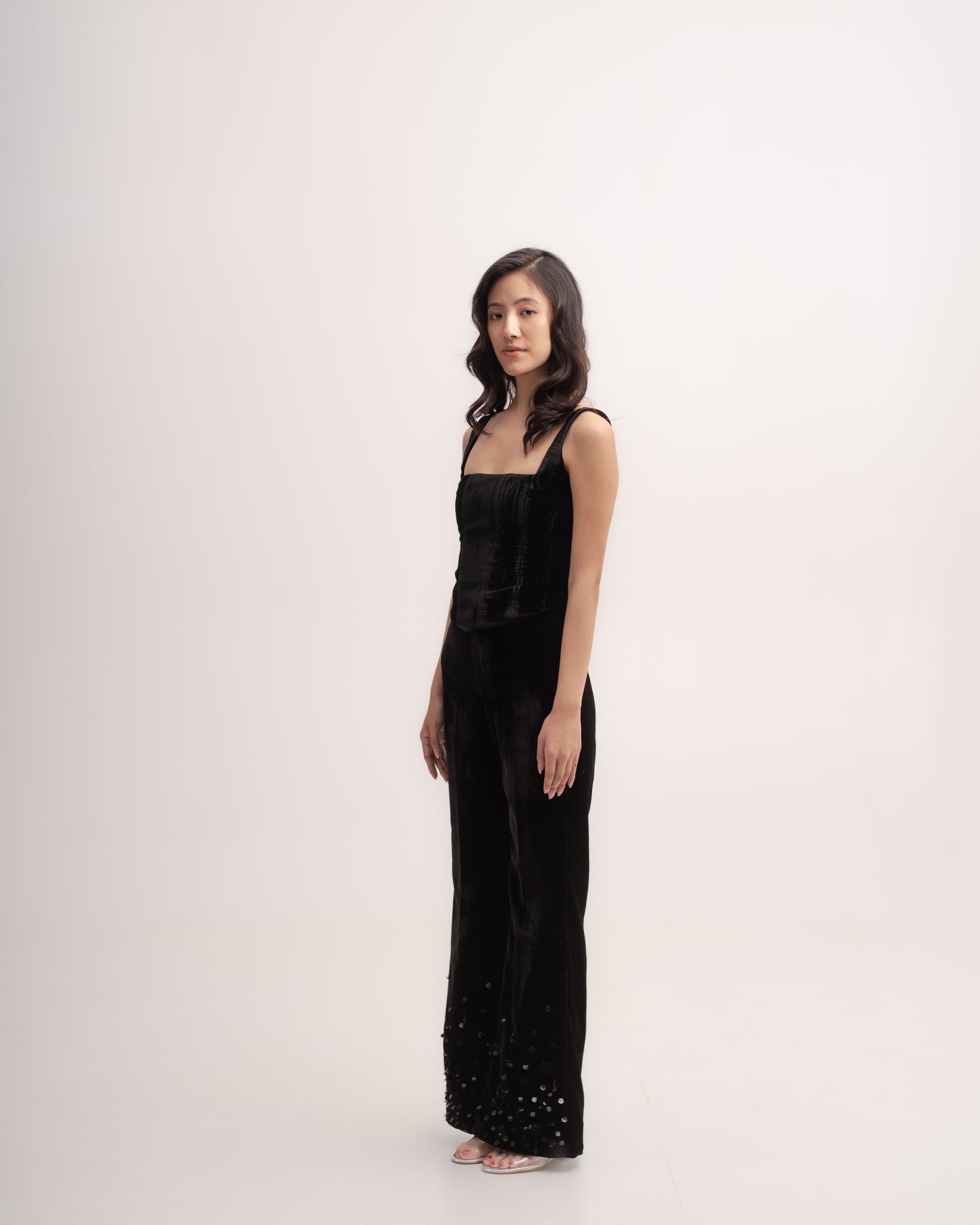 Silk-velvet tie back corset top