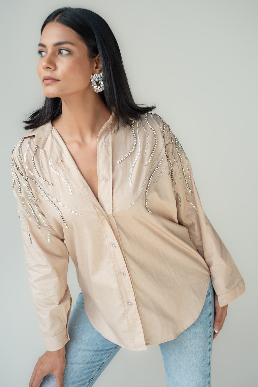 Long-sleeved embellished shirt