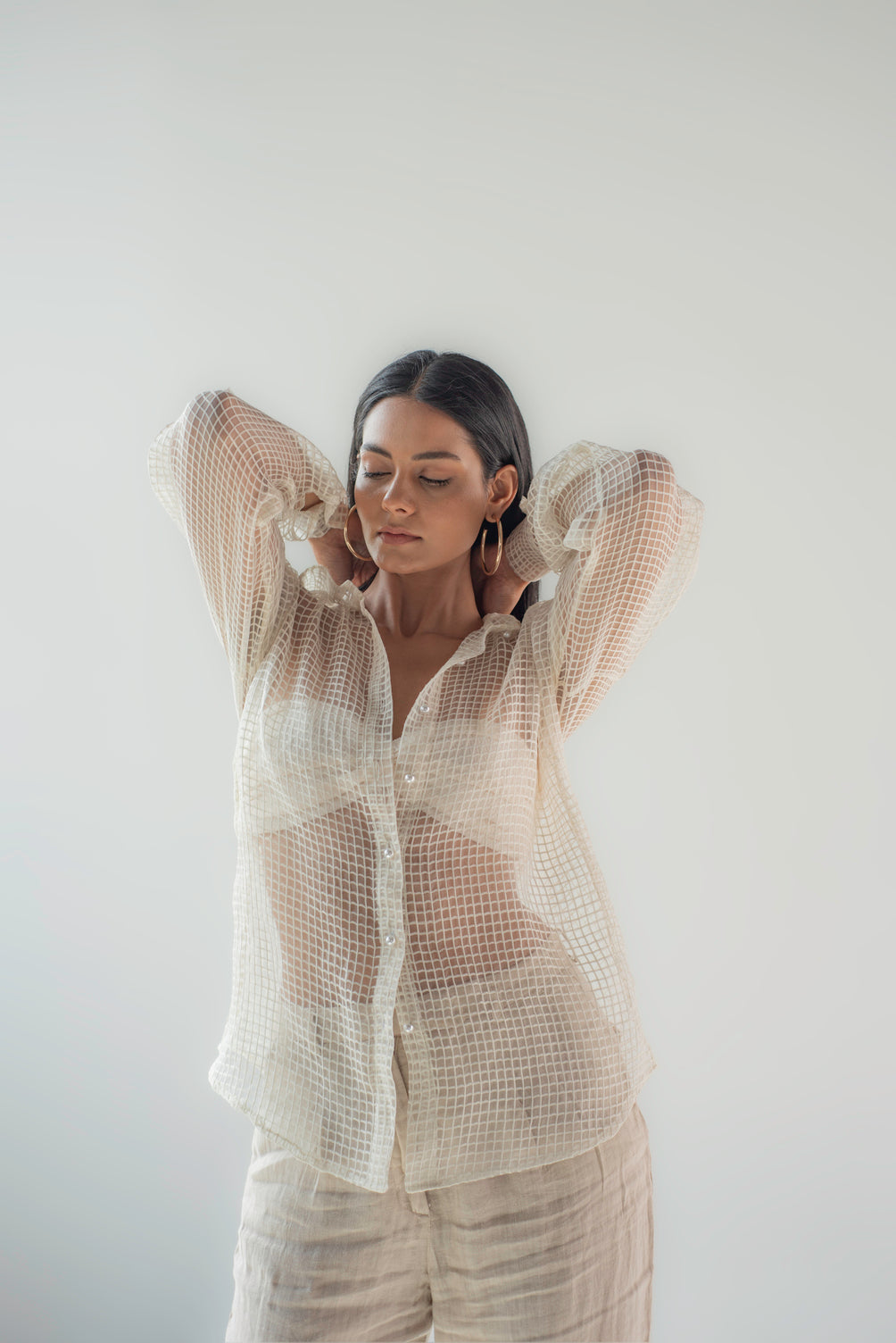 Button-up linen blend shirt