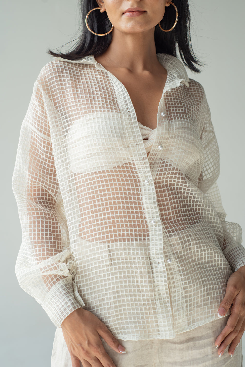Button-up linen blend shirt