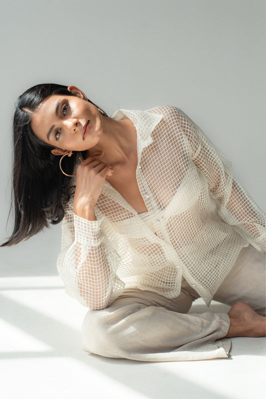 Button-up silk blend shirt